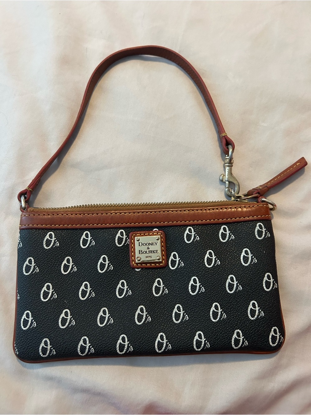 Dooney & Bourke Black Signature O's Wristlet with Brown Trim